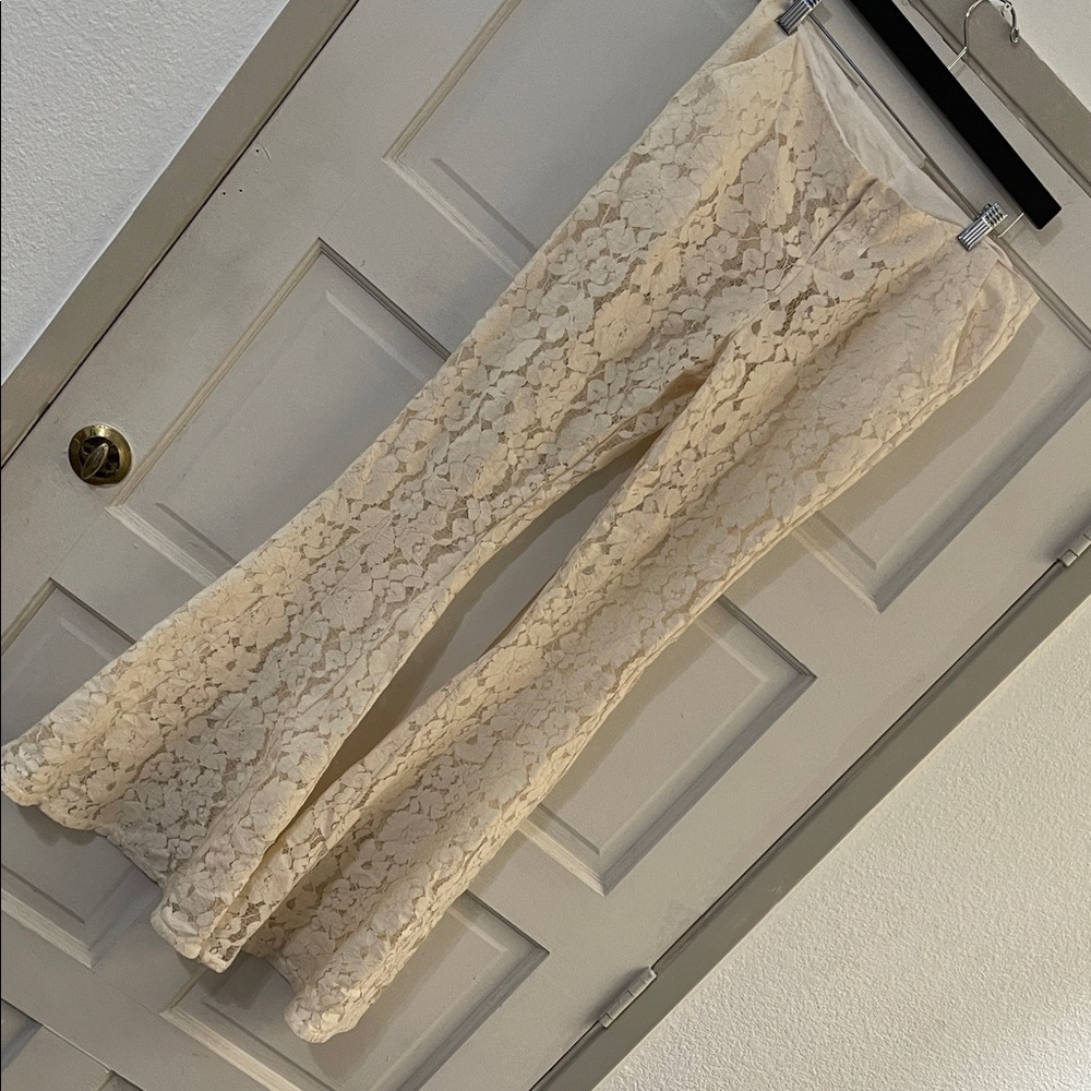 Cream Lace Flare Women's Pants